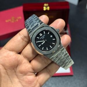 Nautilus - Black Dial - Silver Bracelet