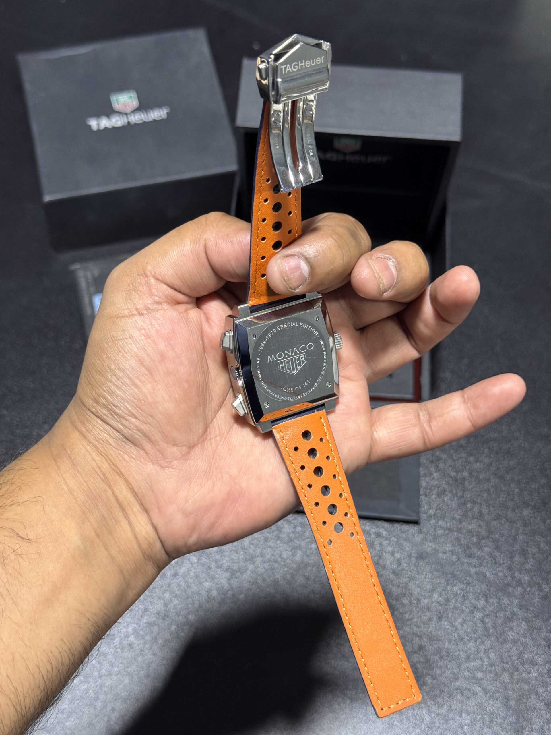 Monaco - Silver Dial - Blue Leather Strap