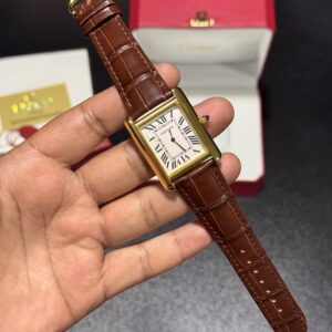 Tank - 38mm - White Dial - Gold Case - Brown Leather Strap