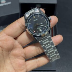 Twin-time - Black Dial - Silver Bracelet