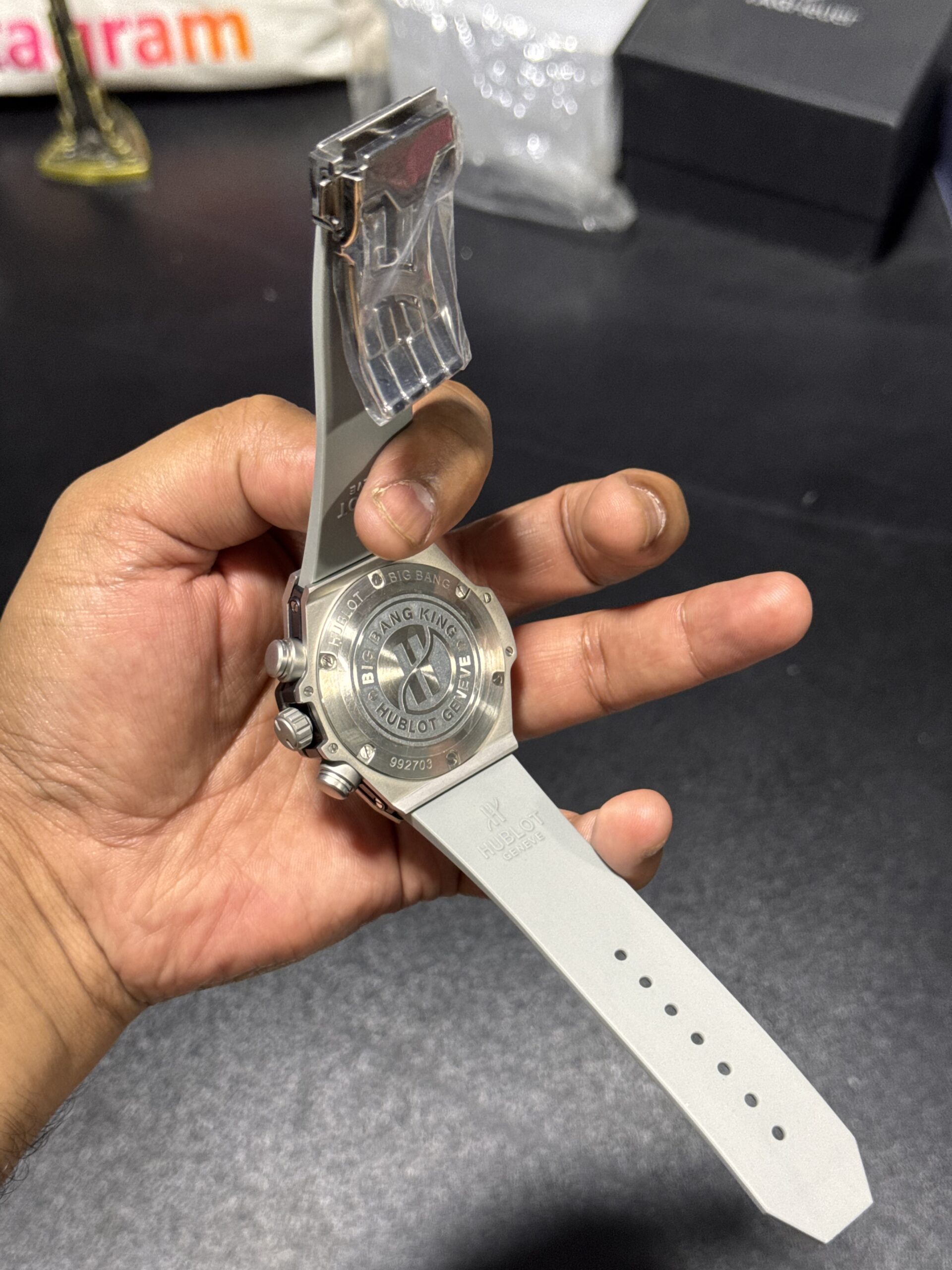 Big-Bang - Silver Case - Black Skeleton Dial - Silver Silicon Strap