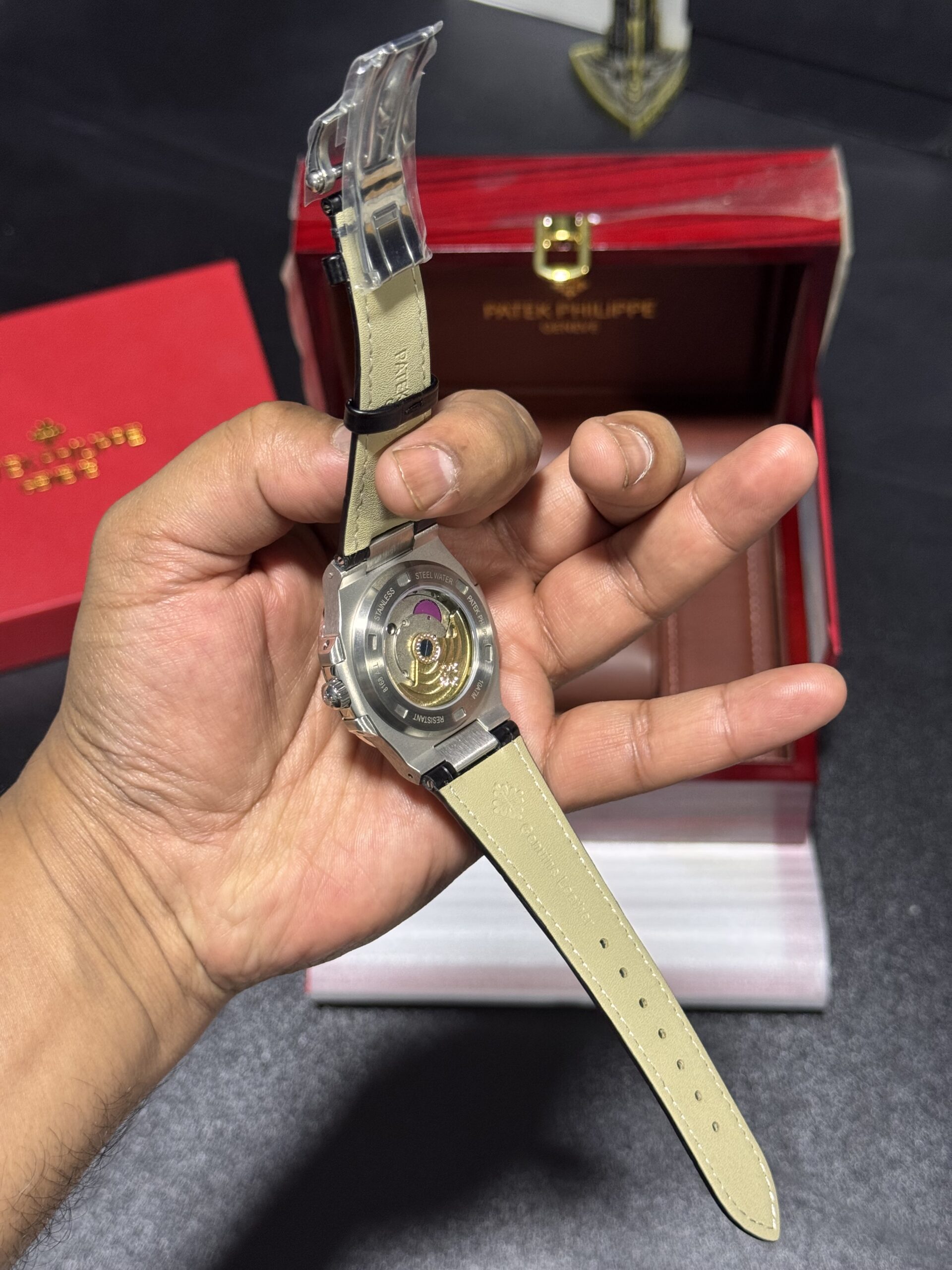 Nautilus - Grey Dial - Black Leather Strap