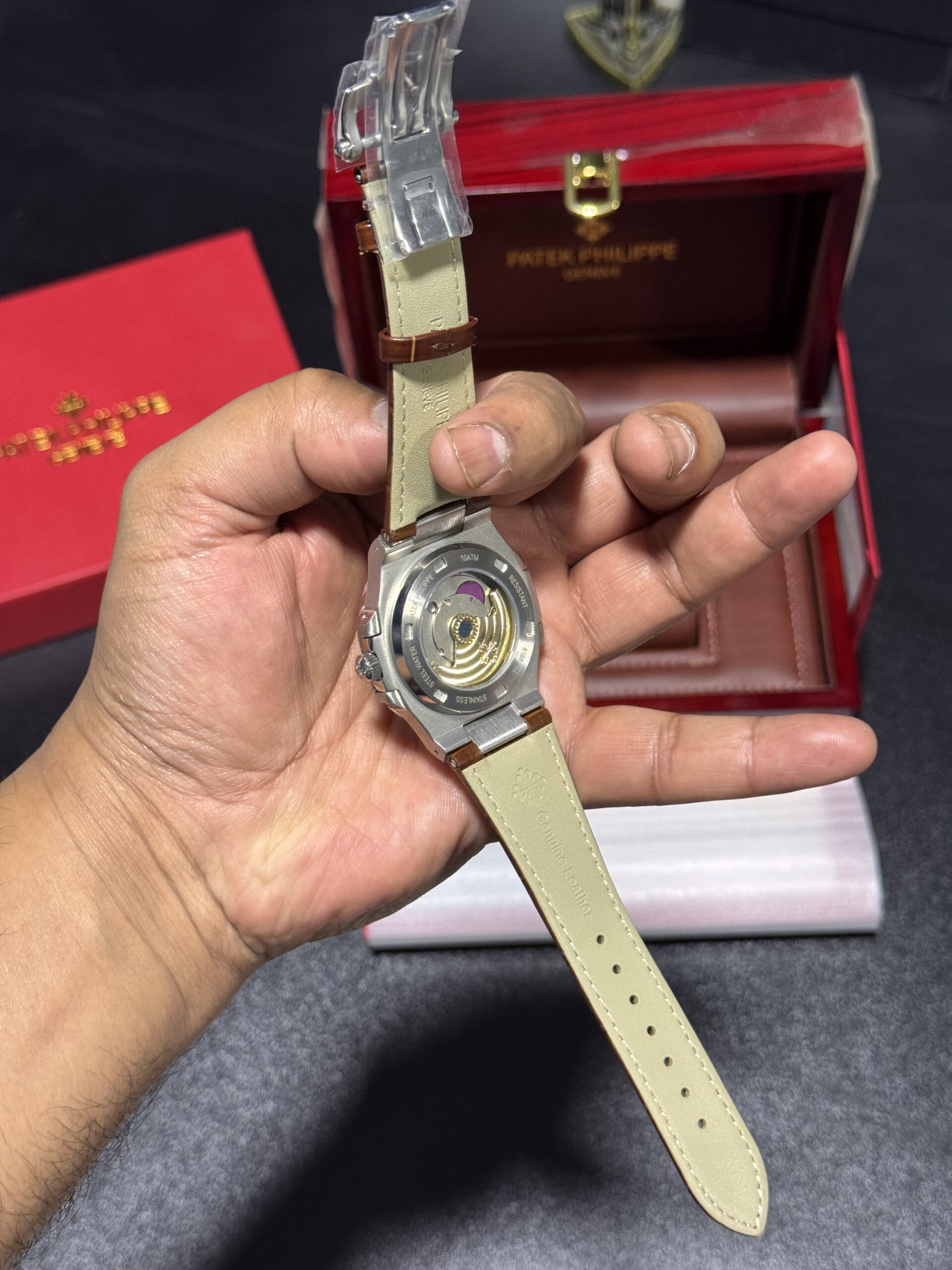 Nautilus - Maroon Dial - Brown Leather Strap