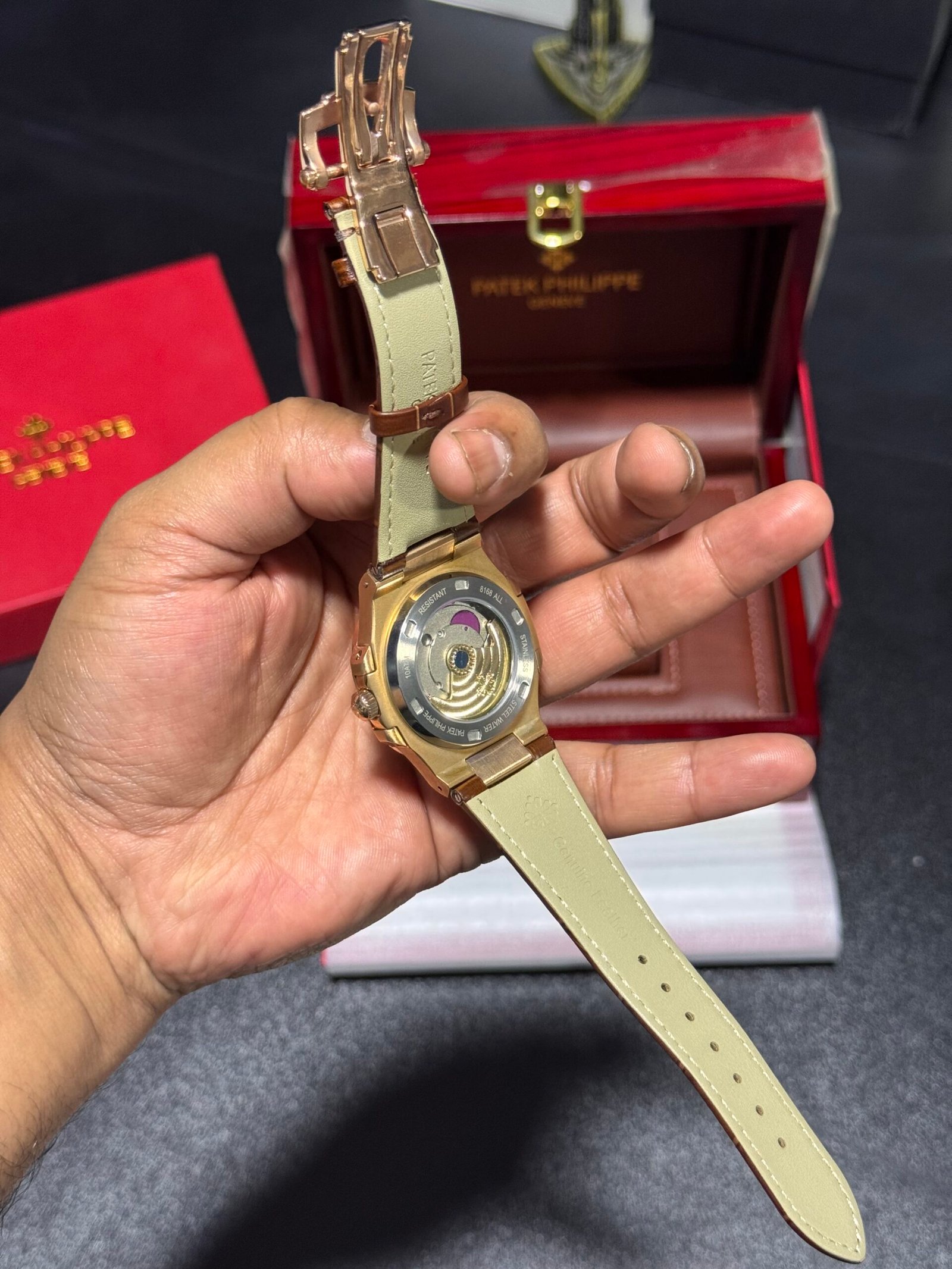 Nautilus - Maroon Dial - Rosegold Case - Brown Leather Strap