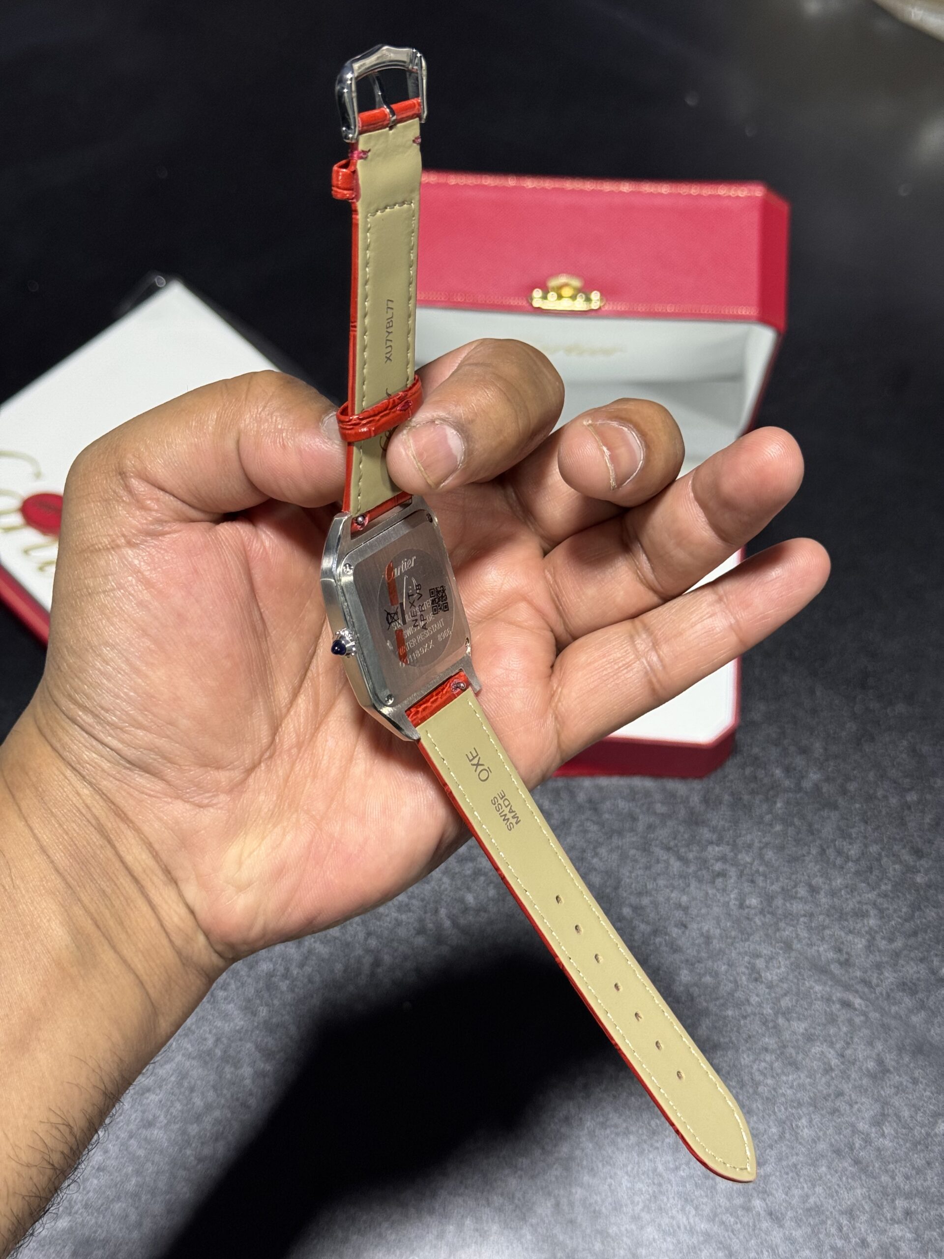 Santos Dumont - White Dial - Red Leather Strap