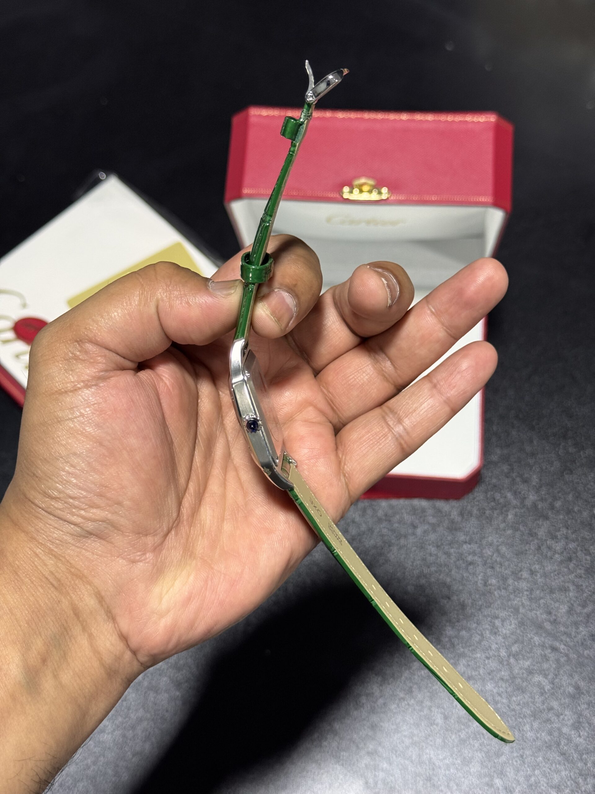 Santos Dumont - White Dial - Green Leather Strap