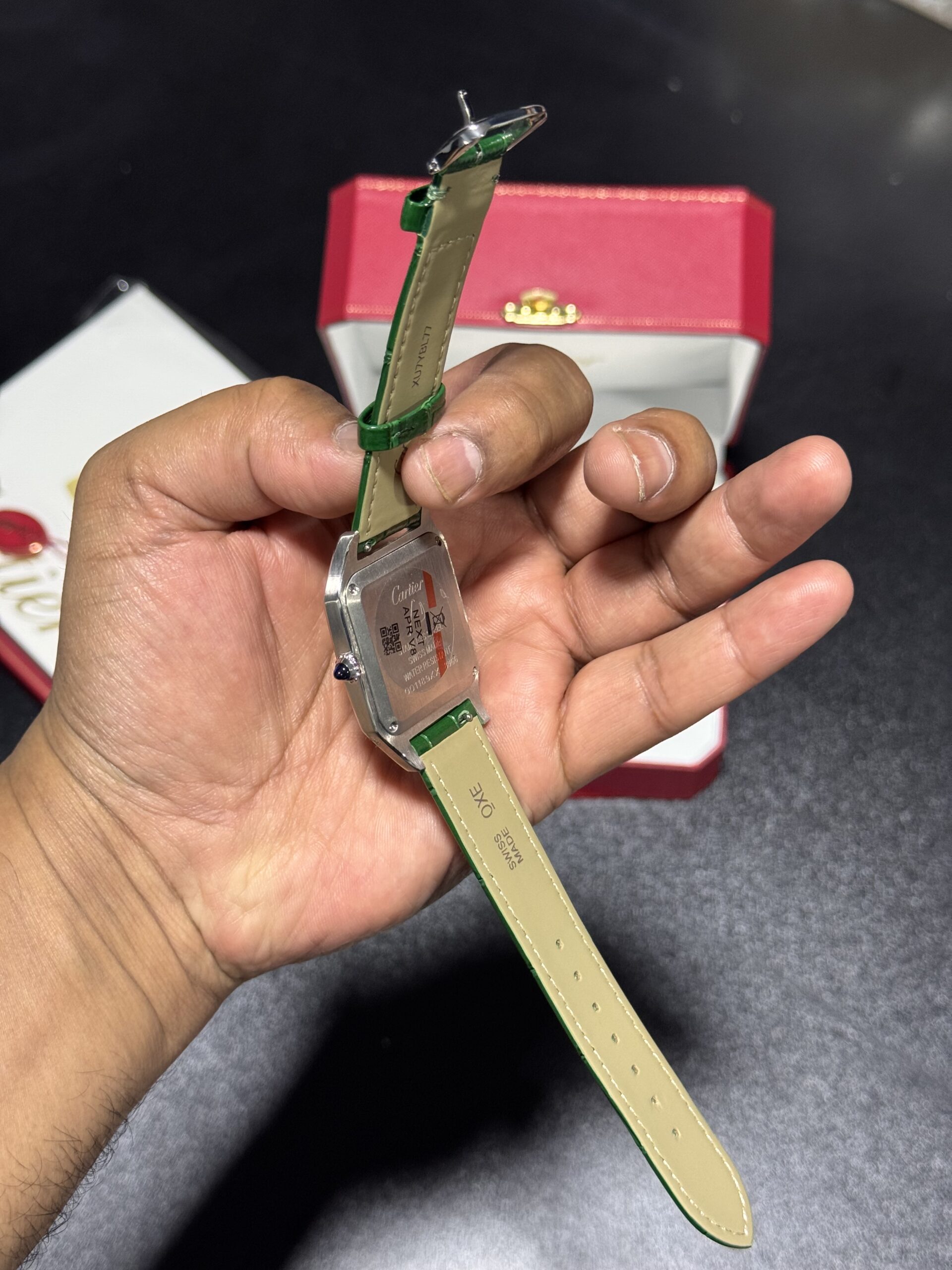 Santos Dumont - White Dial - Green Leather Strap