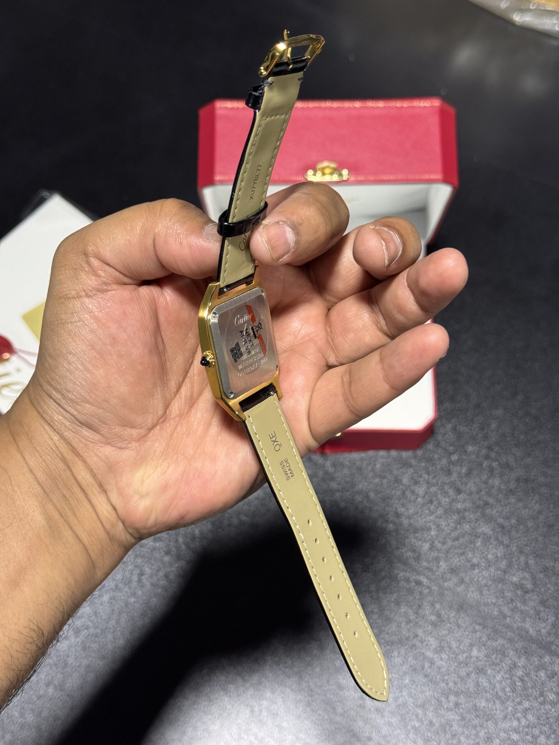 Santos Dumont - White Dial - Gold Case - Black Leather Strap