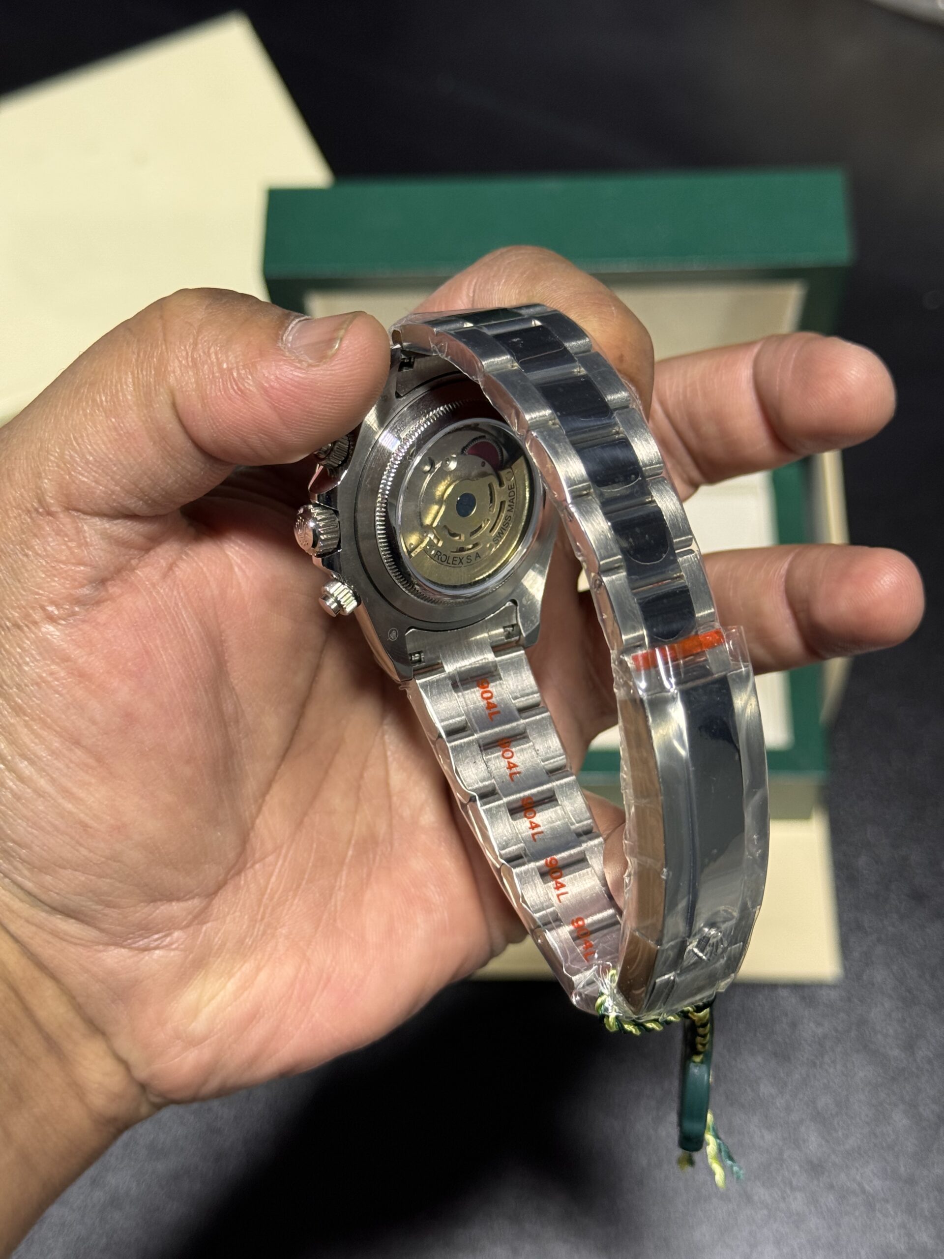 Daytona - Black Dial - Transparent Back - Silver Bracelet