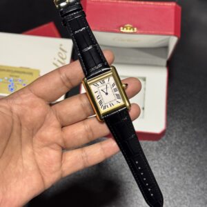 Tank - 38mm - White Dial - Gold Case - Black Leather Strap