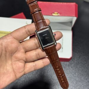 Tank - 38mm - Plain Black Dial - Brown Leather Strap