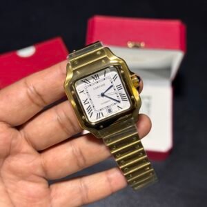 Santos – White Dial – Gold Bracelet