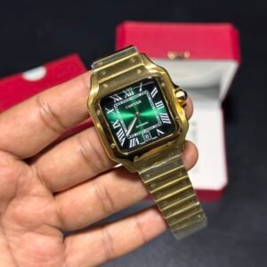 Santos – Green Dial – Gold Bracelet